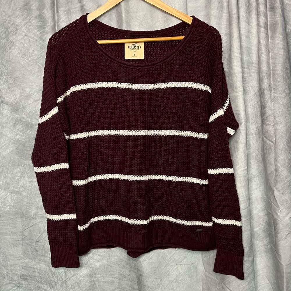 Hollister Burgundy & White Striped Long Sleeve Sweater - size Small - Picture 9 of 9